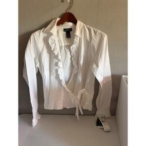 NWT Lauren By Ralph Lauren Green Label White Wrap Tie Ruffle Jacket Size 10